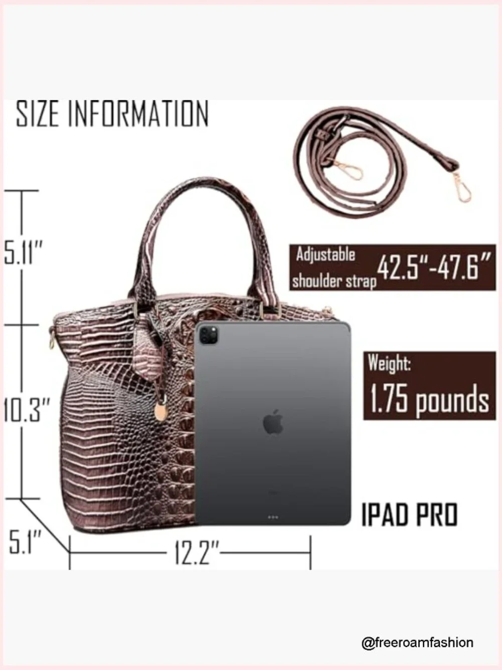 Satchel Tote Bag with Faux Croc Embossed Pattern, Crossbody, Laptop Fit